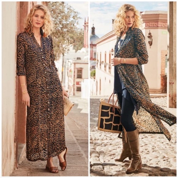 Soft Surroundings Dresses & Skirts - Soft Surroundings Mahali Maxi Dress Blue Velvet Leopard Print XL